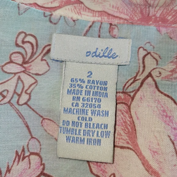 Odille Anthropologie Teal and Pink Vintage Floral Lace Trim Blouse Womens Size 2 - Picture 10 of 10
